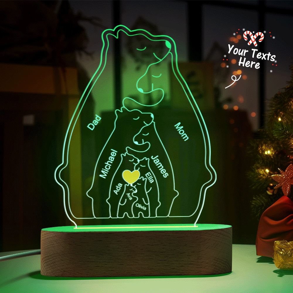Personalized Names Warm Bear Family Acrylic Lamp Custom Night Light Best Christmas Gift -