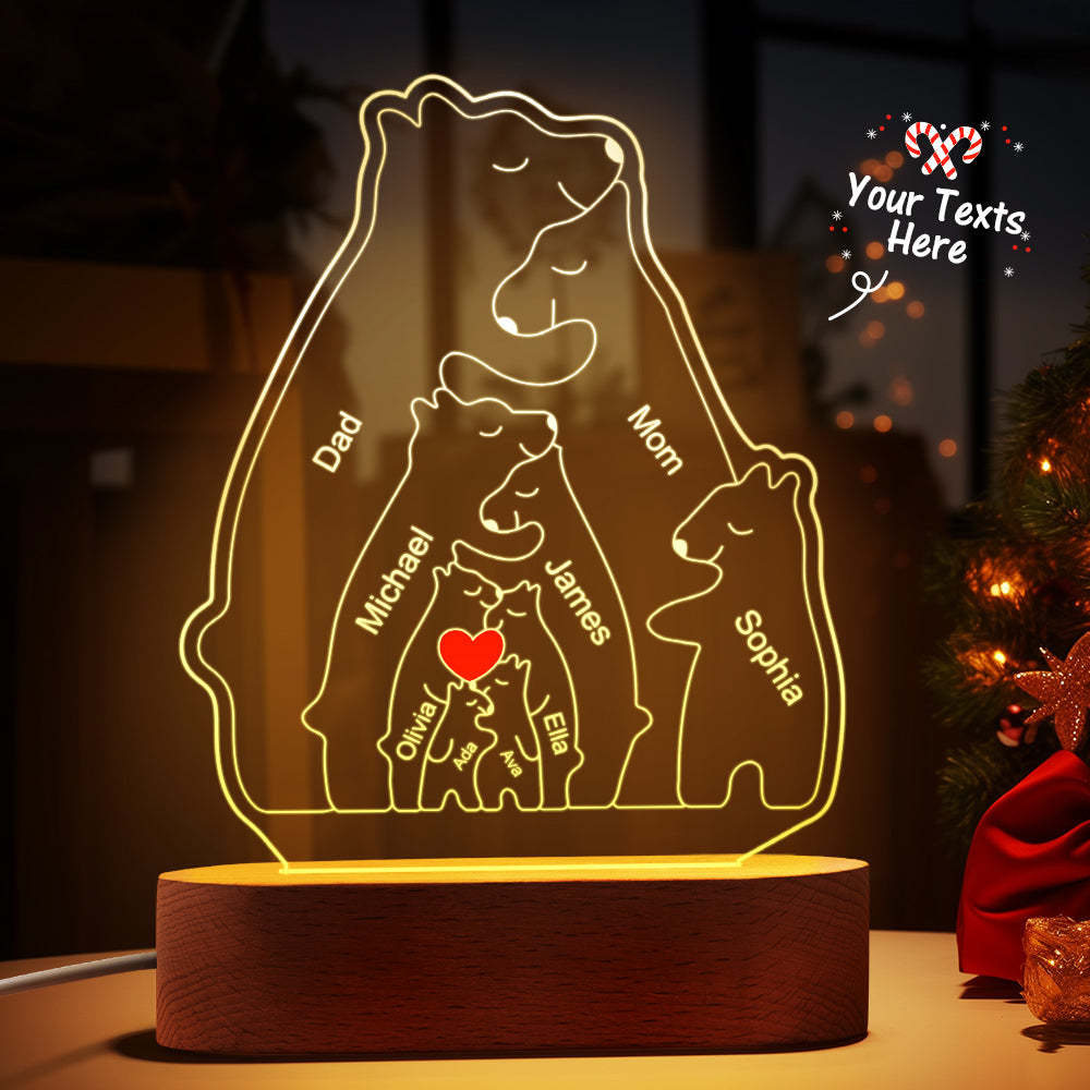 Personalized Names Warm Bear Family Acrylic Lamp Custom Night Light Best Christmas Gift -