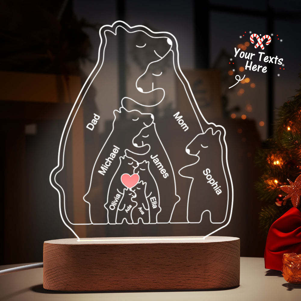 Personalized Names Warm Bear Family Acrylic Lamp Custom Night Light Best Christmas Gift -