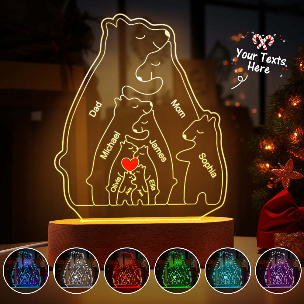 Personalized Names Warm Bear Family Acrylic Lamp Custom Night Light Best Christmas Gift -