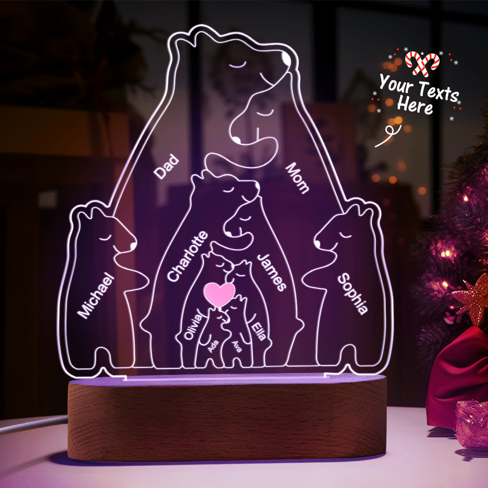 Personalized Names Warm Bear Family Acrylic Lamp Custom Night Light Best Christmas Gift -