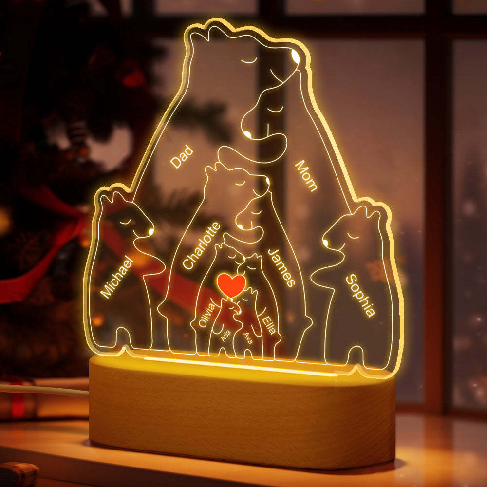 Personalized Names Warm Bear Family Acrylic Lamp Custom Night Light Best Christmas Gift -
