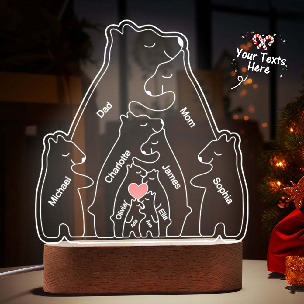 Personalized Names Warm Bear Family Acrylic Lamp Custom Night Light Best Christmas Gift -
