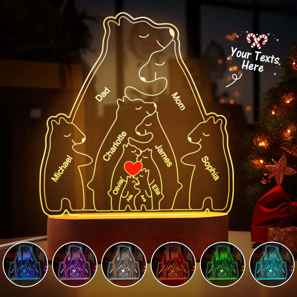 Personalized Names Warm Bear Family Acrylic Lamp Custom Night Light Best Christmas Gift -