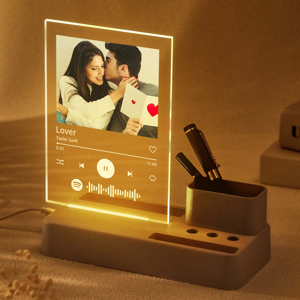 Personalized Photo Custom Spotify Code Acrylic Light Pen Holder Lamp -