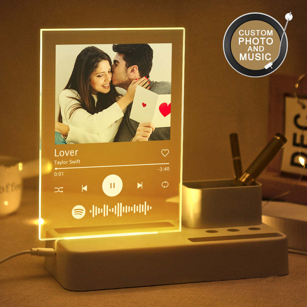 Personalized Photo Custom Spotify Code Acrylic Light Pen Holder Lamp -