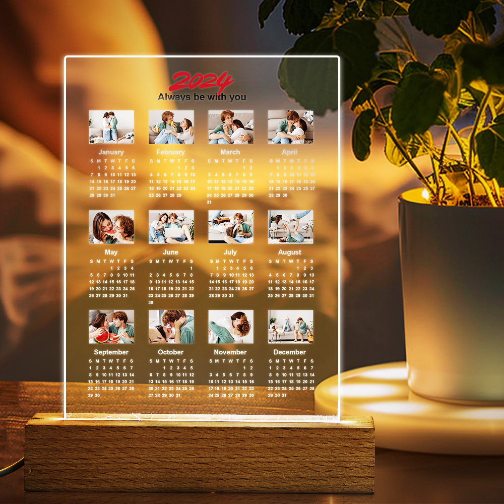 Personalized 2024 Calendar LED Light with Photo Valentine Gifts for Couple