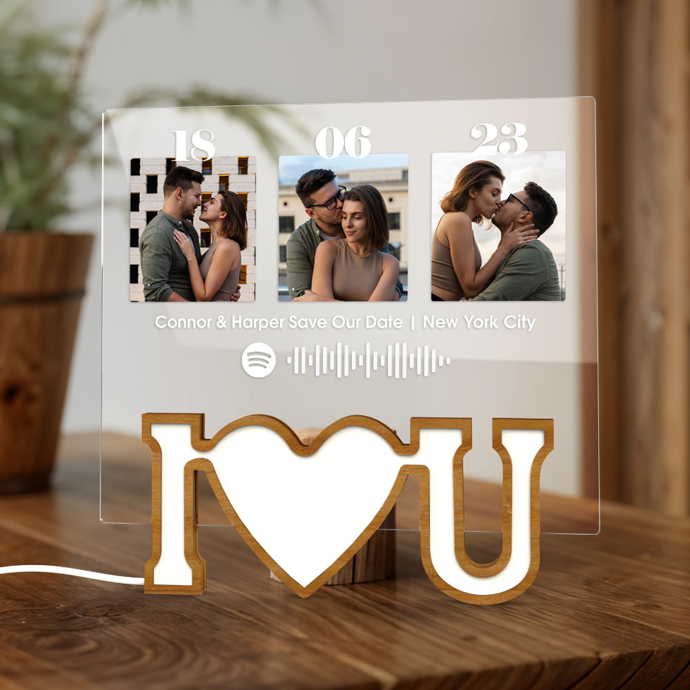 Valentine Gift Personalized Photo Plaque Custom Night Light LOVE Night Light Spotify Plaque Lamp with Spotify Code