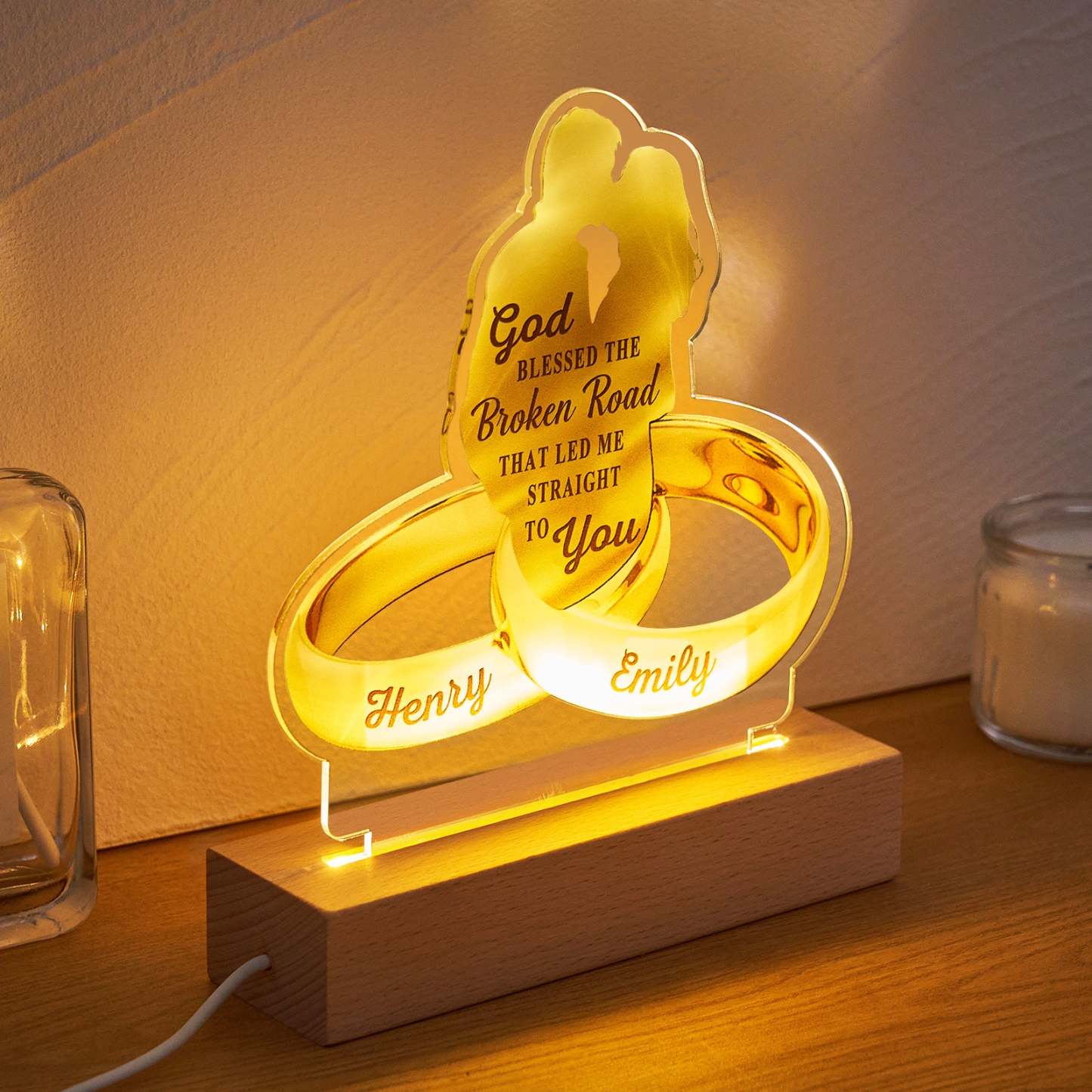 Custom Couple Names Acrylic Lamp Home Decor Anniversary Gifts -
