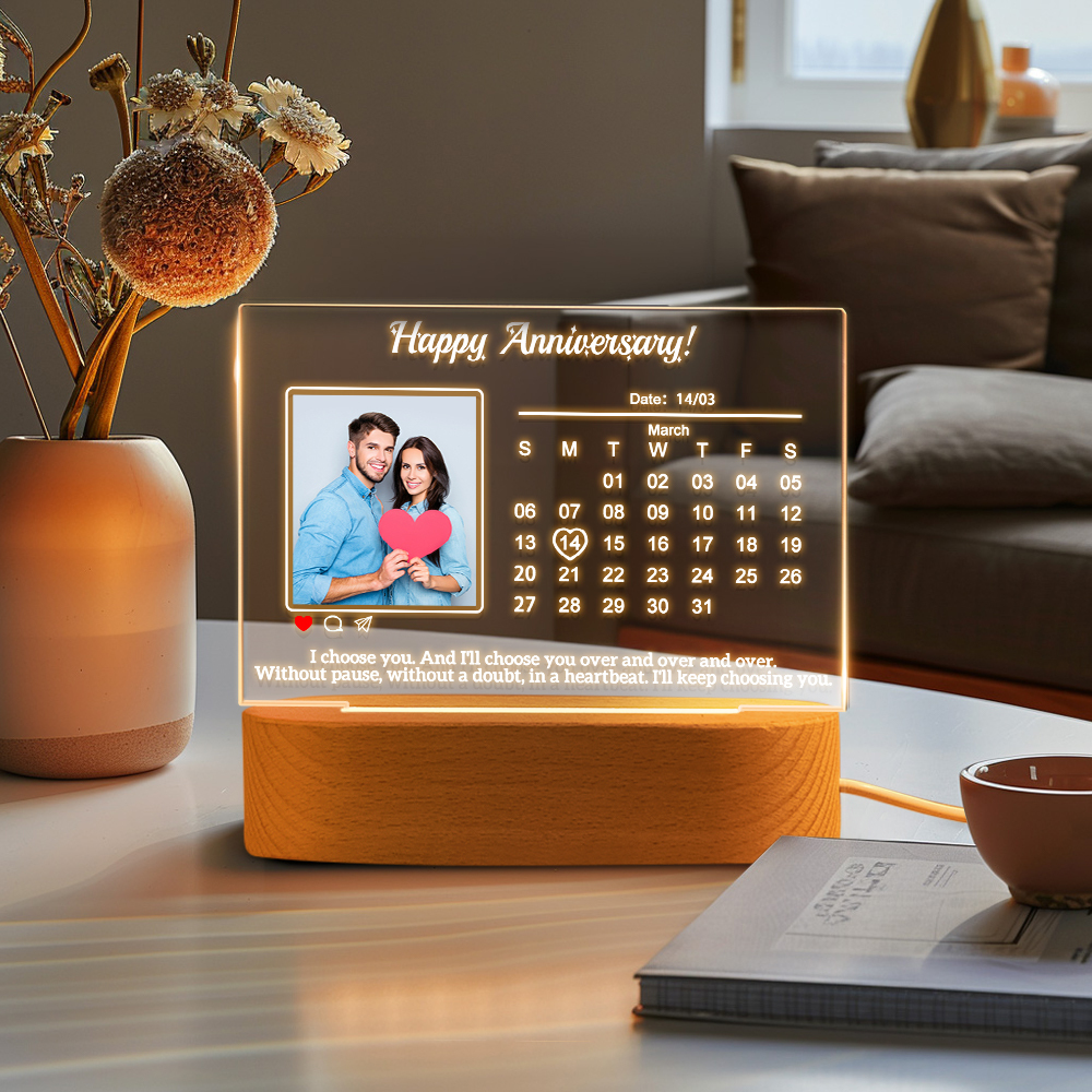 Anniversary Gifts Calendar Night Light Custom Photo Night Light Gifts for Couple