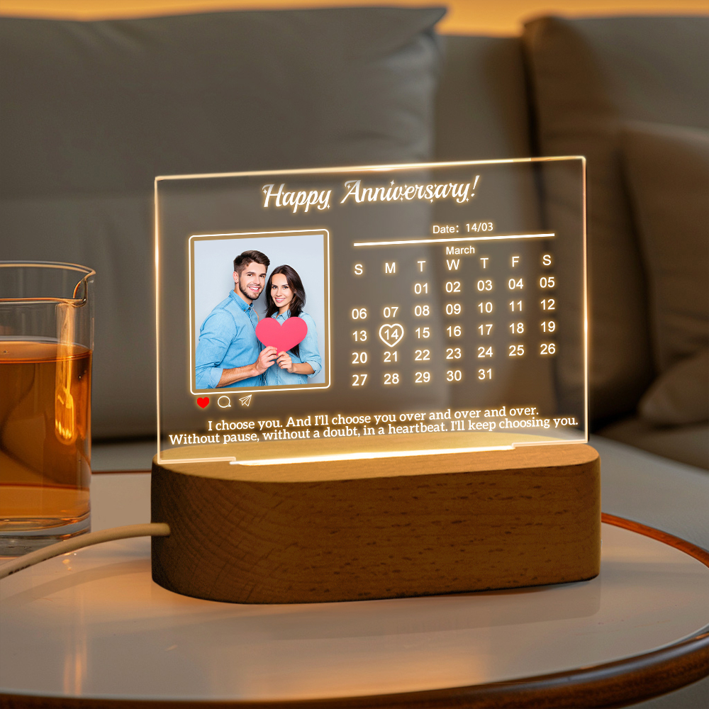 Anniversary Gifts Calendar Night Light Custom Photo Night Light Gifts for Couple