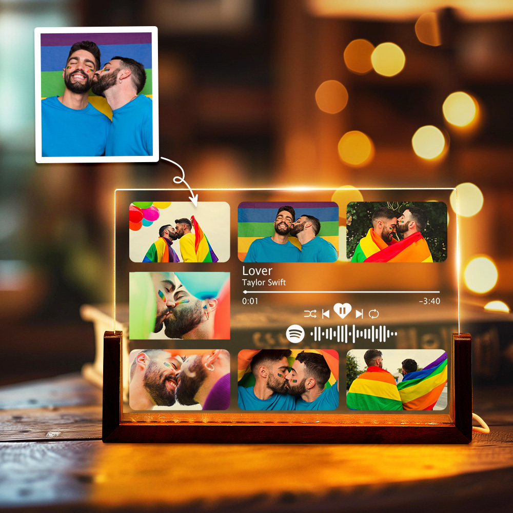 Custom Pride Gifts LGBT Gift Personalized Song Night Light Couple Gifts With Photo Music Plaque