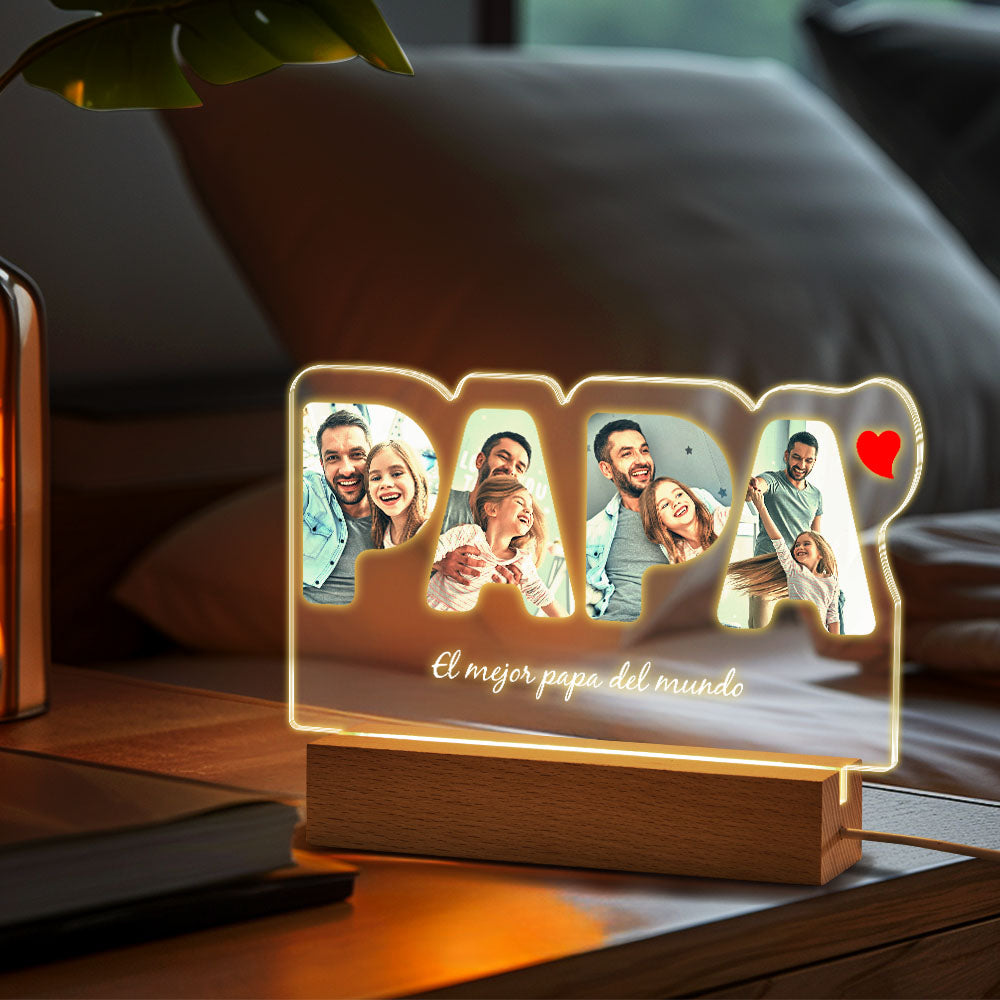 Custom Photo PAPA Night Lamp Personalized Acrylic LED Night Light with Text Father's Day Gifts For Him -