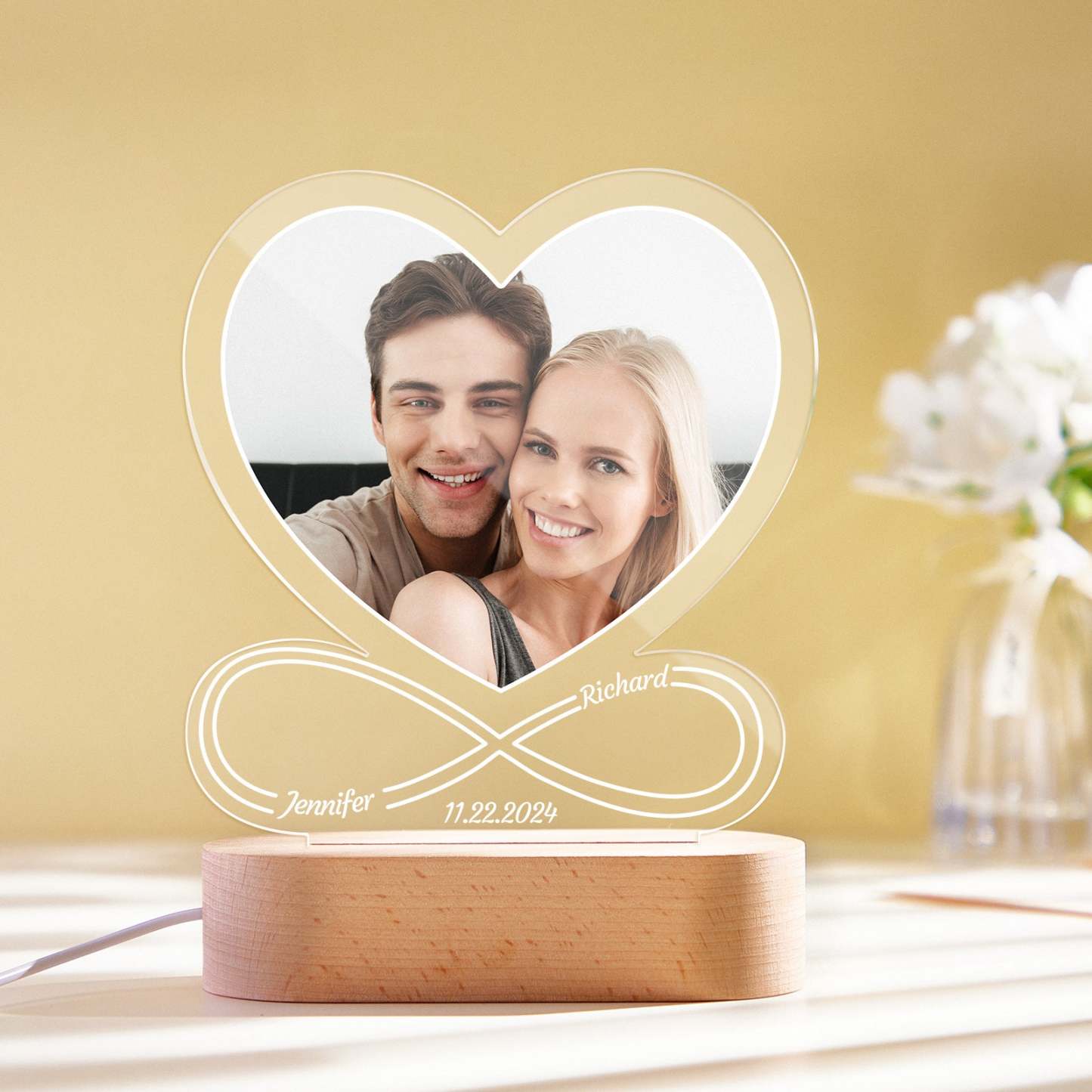 Personalized Gifts Night Light Love Lamp Infinite Love Customized Gifts for Women Men Couple Valentines Anniversary Customizable Gifts for Him Her Boyfriend Girlfriend -