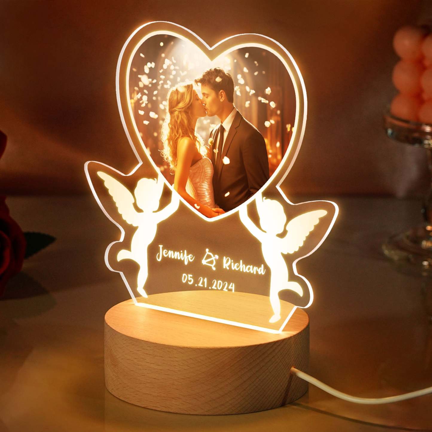 Personalized Gifts for Her Him Custom Night Light with Picture Text Valentines Day Gifts Wedding Gifts Gifts for Birthday Anniversary Gifts for Women Men Wife Husband Girlfriend Boyfriend Couple -