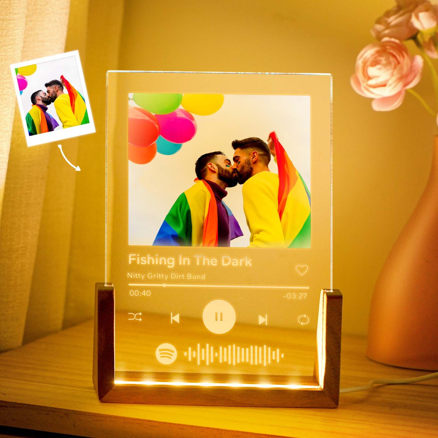 Custom LGBT Gift Personalized Photo Acrylic Song Plaque Custom Spotify Music Code Night Light Lamp