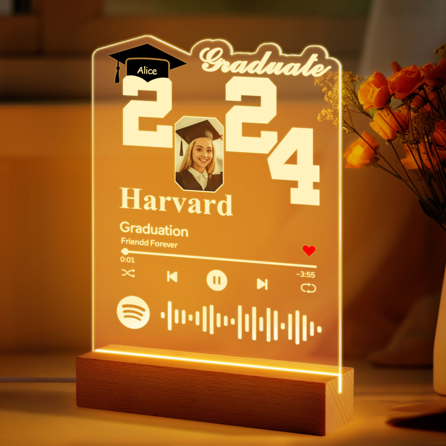 Personalized 2024 Graduate Acrylic Night Light Custom Spotify Night Light Graduation Gift 2024