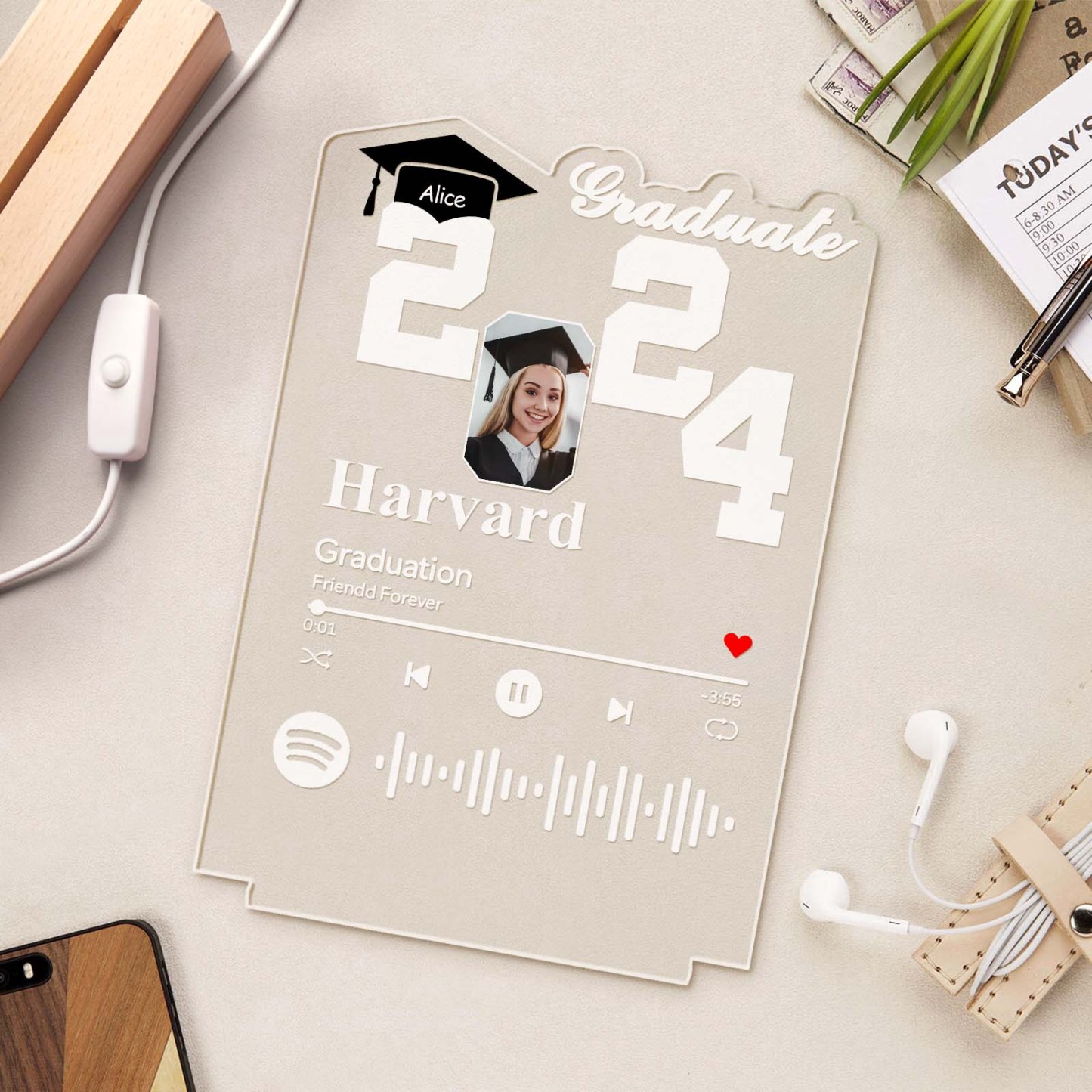 Personalized 2024 Graduate Acrylic Night Light Custom Spotify Night Light Graduation Gift 2024