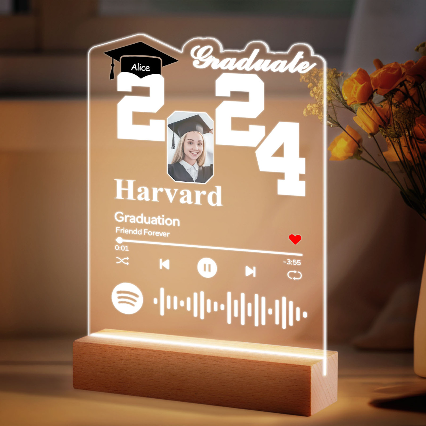 Personalized 2024 Graduate Acrylic Night Light Custom Spotify Night Light Graduation Gift 2024