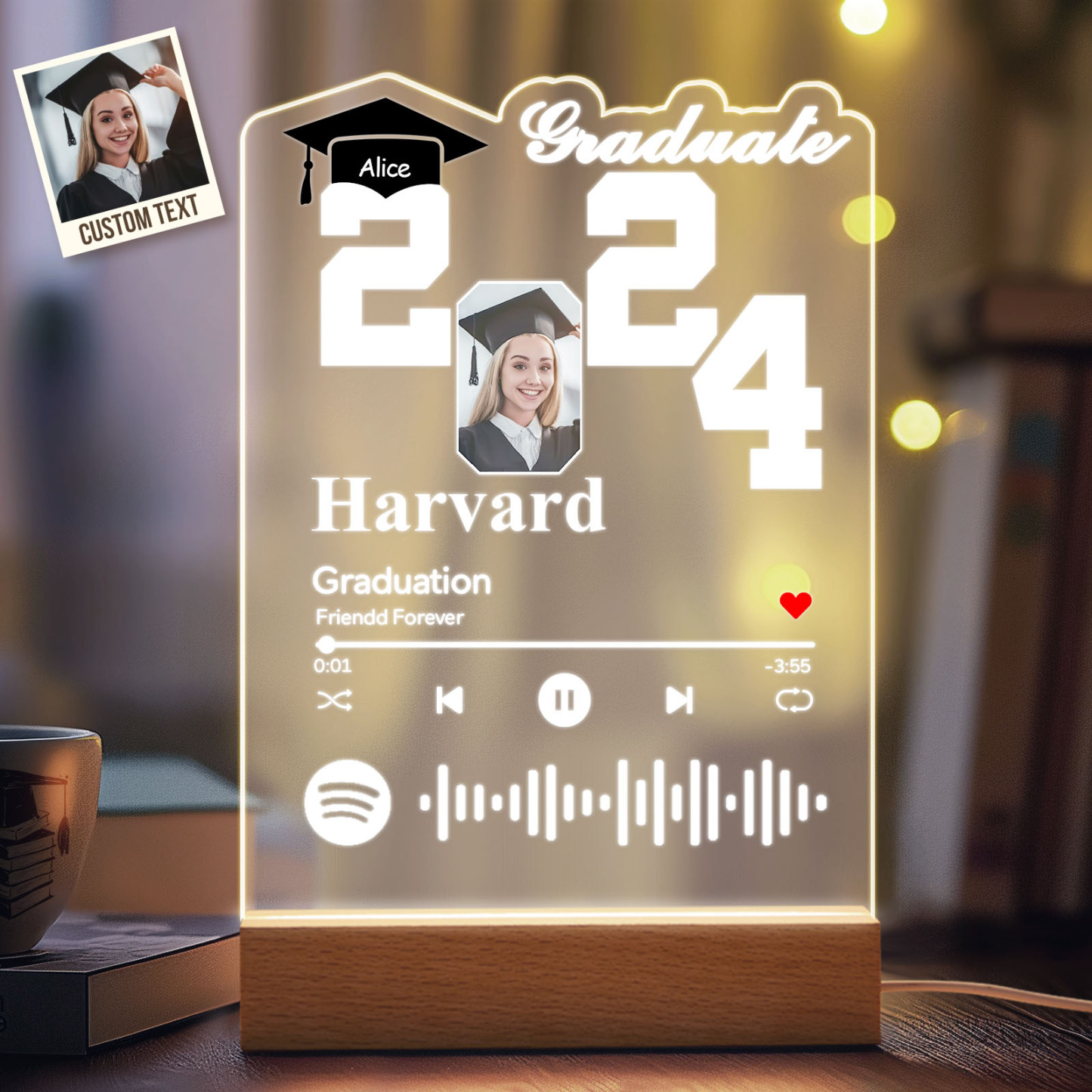 Personalized 2024 Graduate Acrylic Night Light Custom Spotify Night Light Graduation Gift 2024