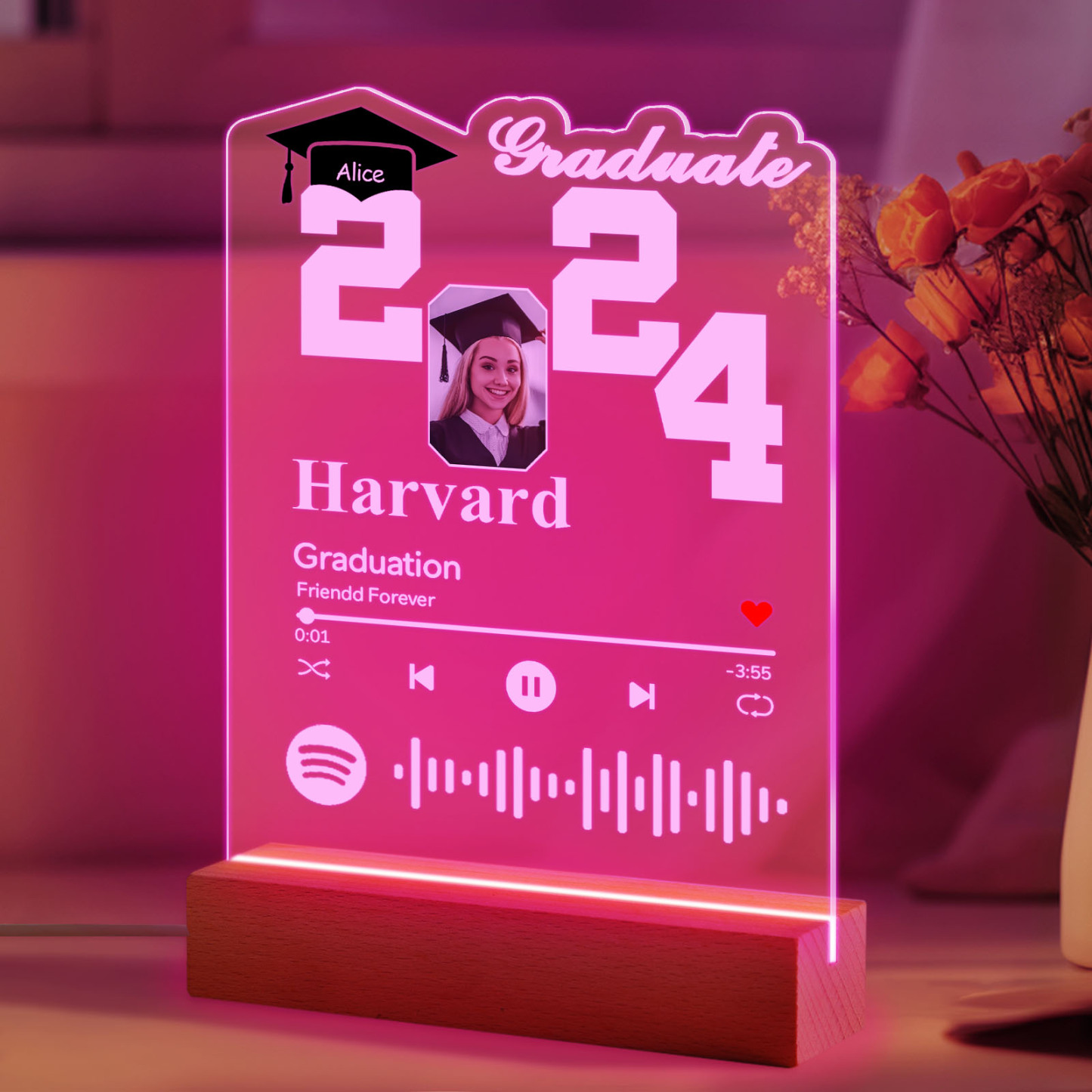 Personalized 2024 Graduate Acrylic Night Light Custom Spotify Night Light Graduation Gift 2024