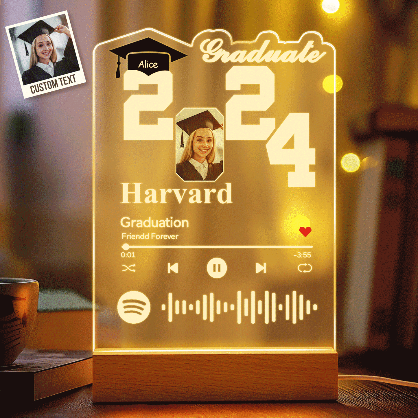 Personalized 2024 Graduate Acrylic Night Light Custom Spotify Night Light Graduation Gift 2024