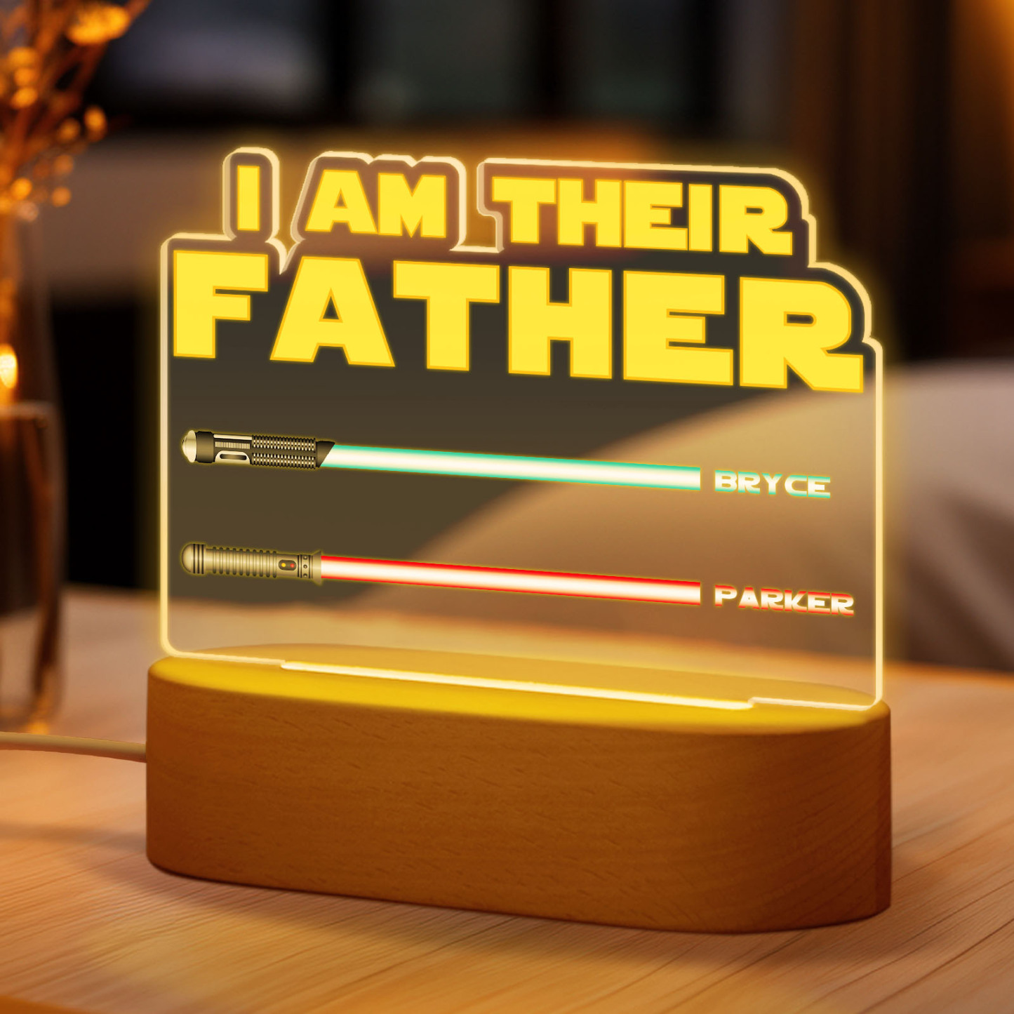 I Am Their Father Personalized Lightsaber Night Light with Kids Names Custom Gifts for Dad