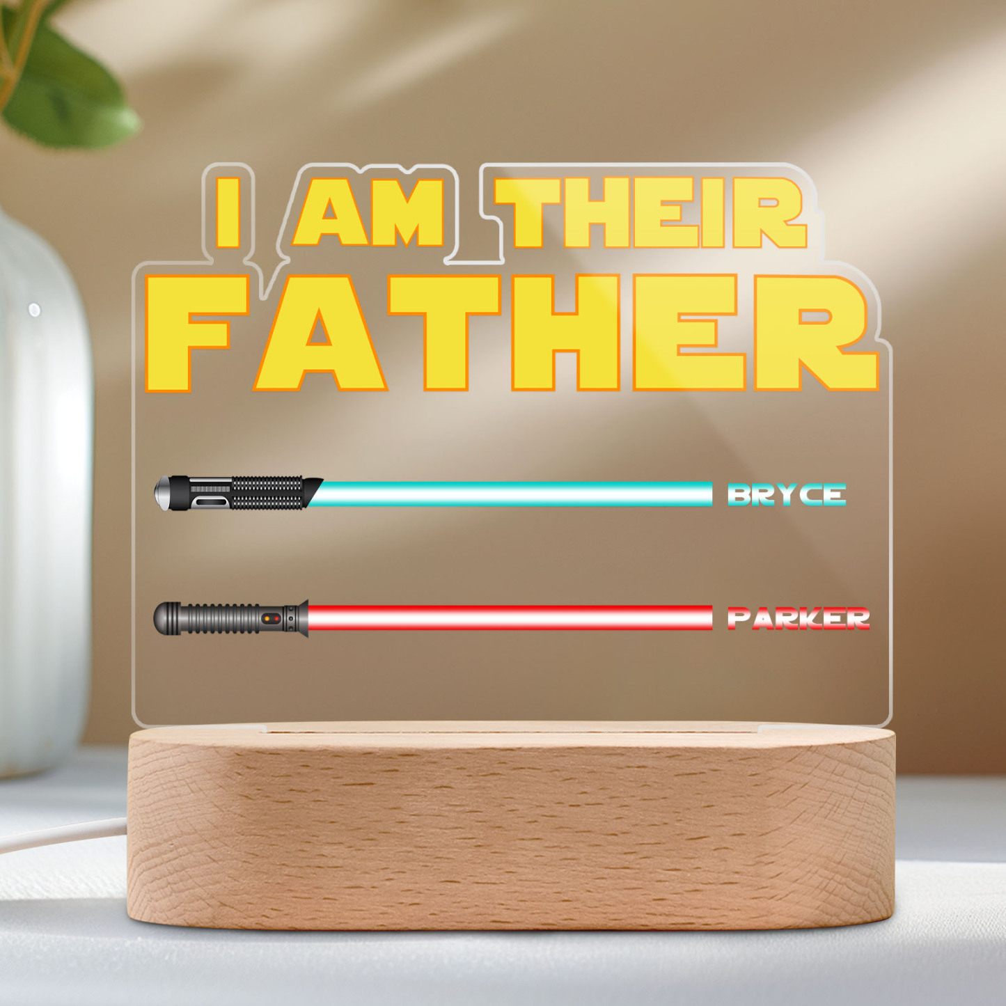 I Am Their Father Personalized Lightsaber Night Light with Kids Names Custom Gifts for Dad
