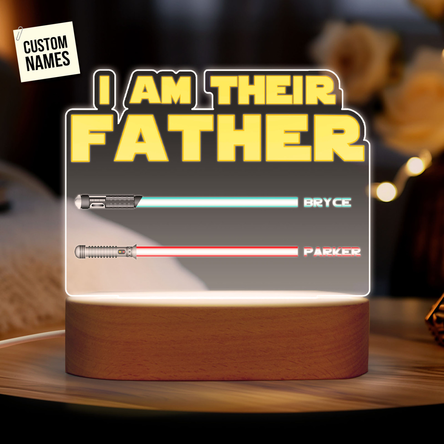 I Am Their Father Personalized Lightsaber Night Light with Kids Names Custom Gifts for Dad