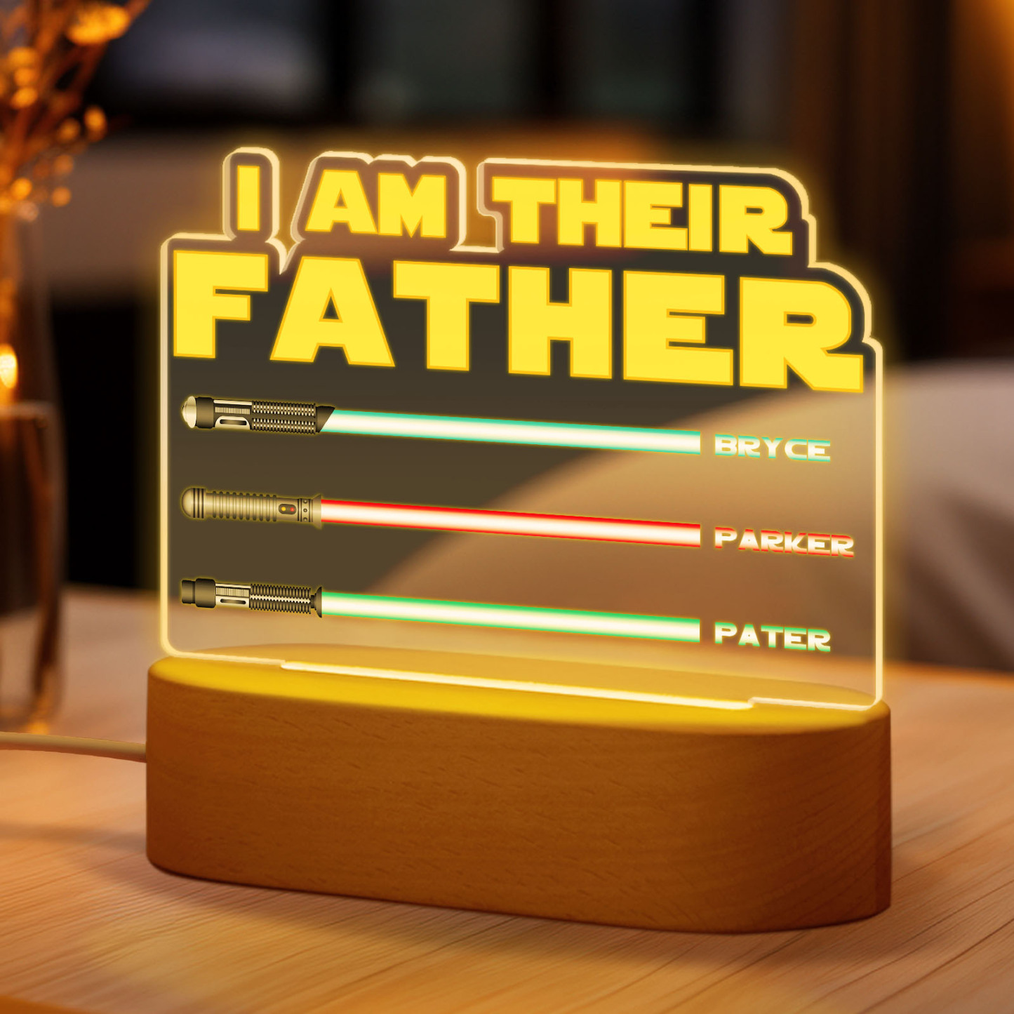 I Am Their Father Personalized Lightsaber Night Light with Kids Names Custom Gifts for Dad