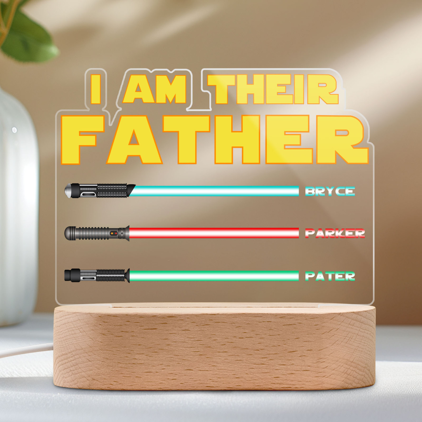 I Am Their Father Personalized Lightsaber Night Light with Kids Names Custom Gifts for Dad