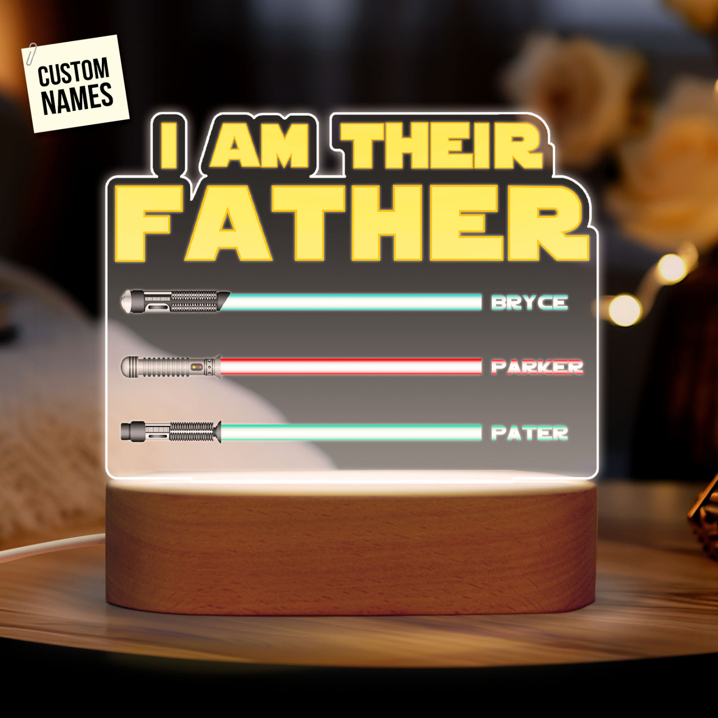 I Am Their Father Personalized Lightsaber Night Light with Kids Names Custom Gifts for Dad