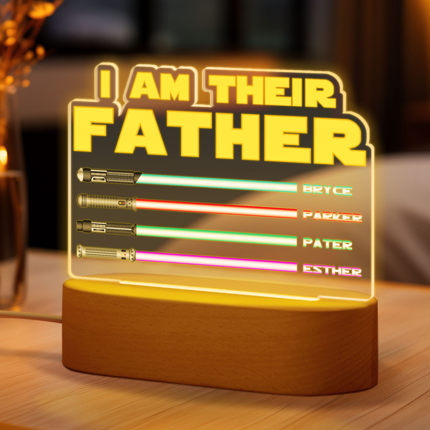 I Am Their Father Personalized Lightsaber Night Light with Kids Names Custom Gifts for Dad