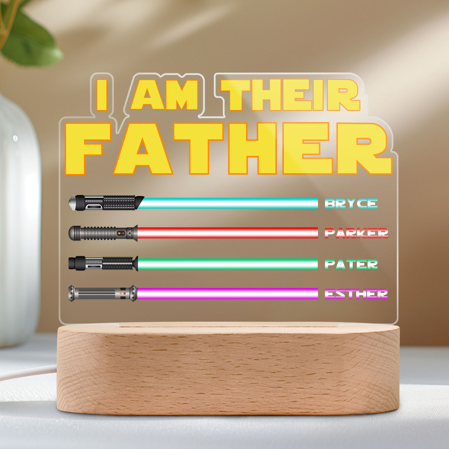 I Am Their Father Personalized Lightsaber Night Light with Kids Names Custom Gifts for Dad
