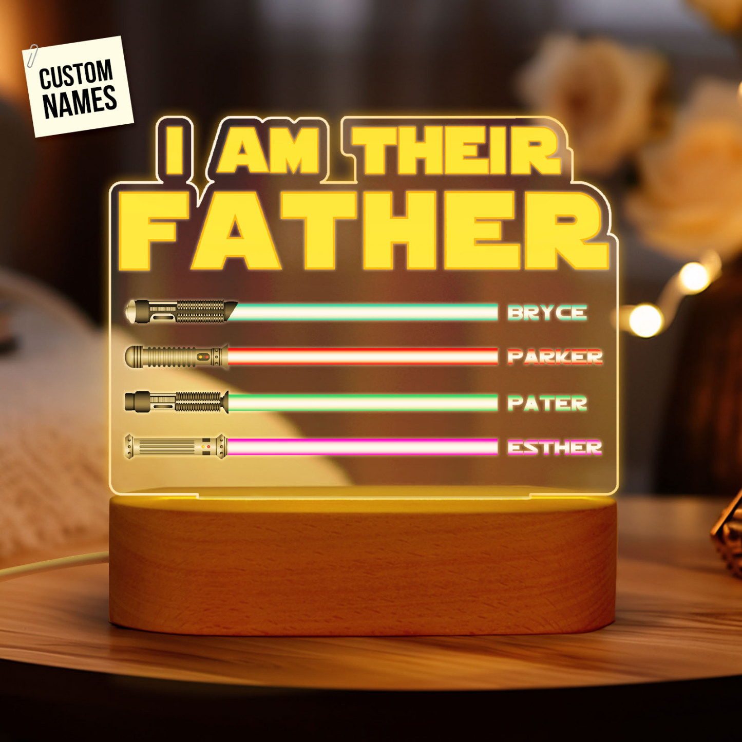 I Am Their Father Personalized Lightsaber Night Light with Kids Names Custom Gifts for Dad