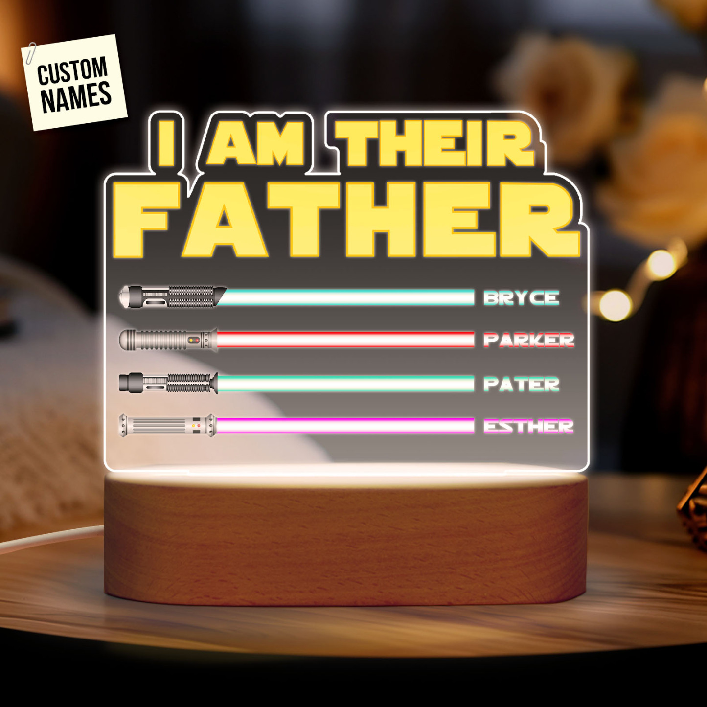 I Am Their Father Personalized Lightsaber Night Light with Kids Names Custom Gifts for Dad
