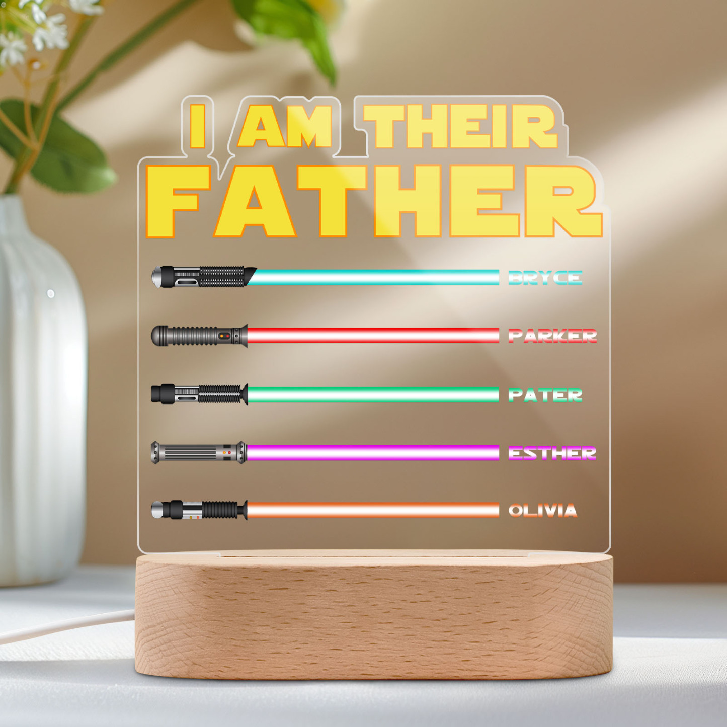 I Am Their Father Personalized Lightsaber Night Light with Kids Names Custom Gifts for Dad