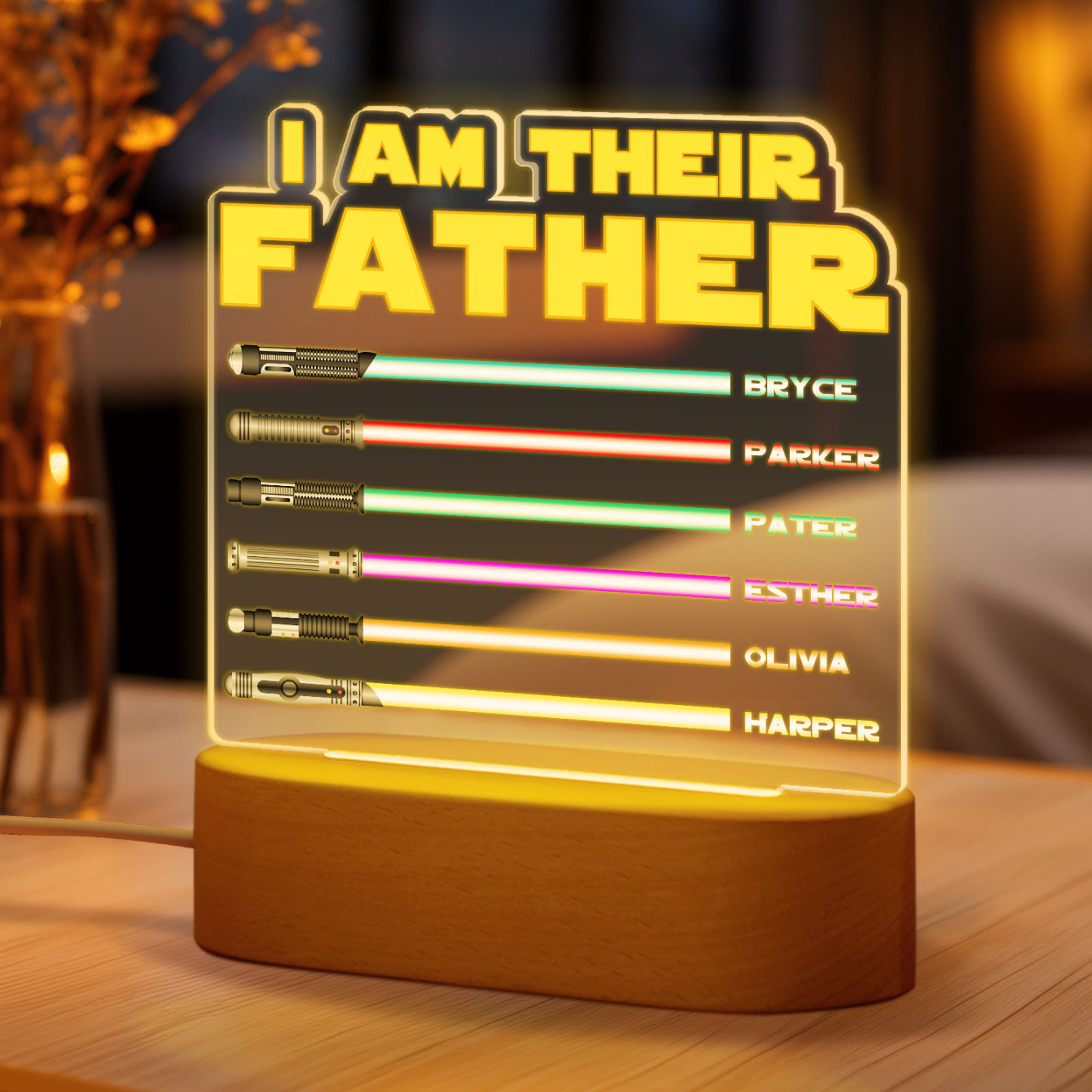 I Am Their Father Personalized Lightsaber Night Light with Kids Names Custom Gifts for Dad