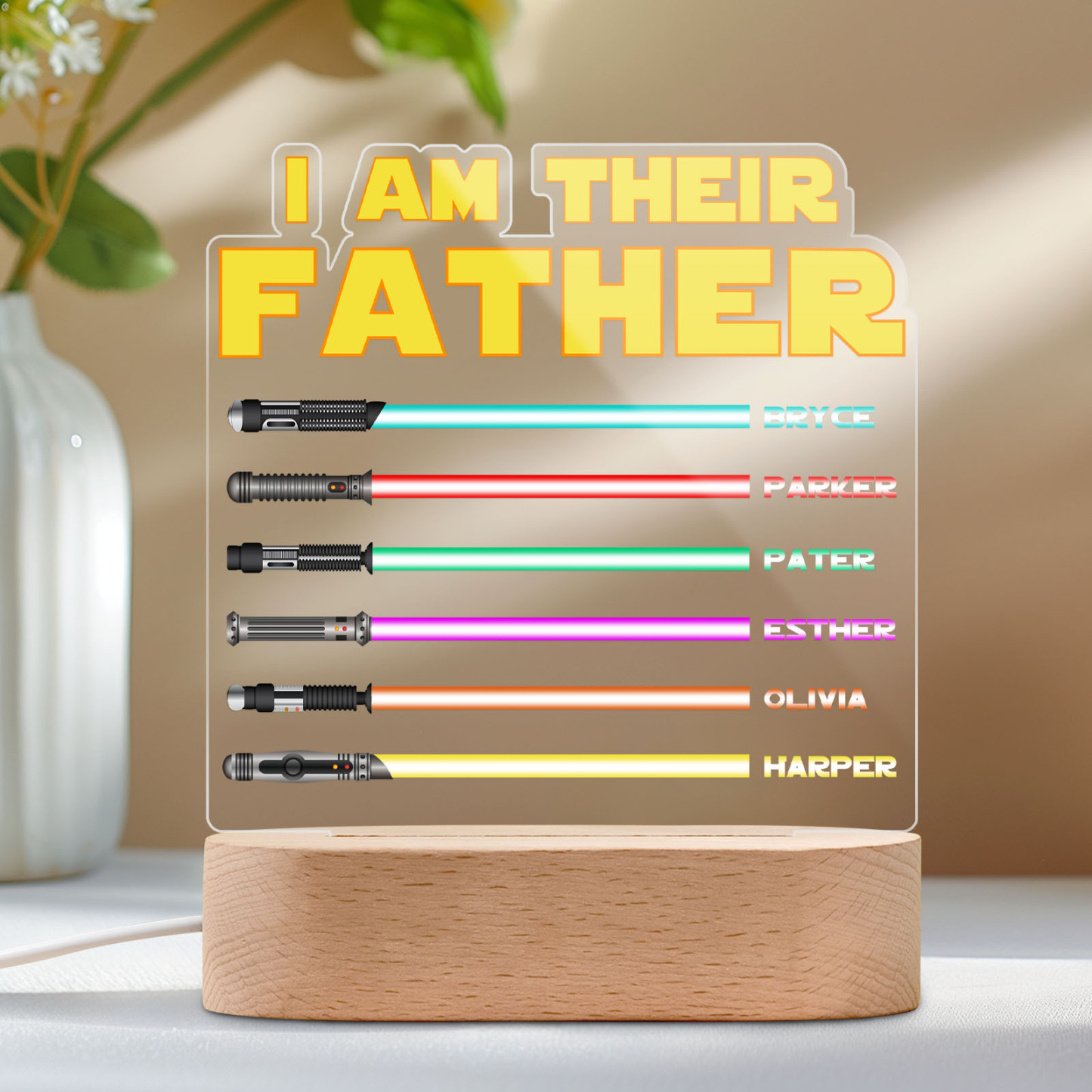 I Am Their Father Personalized Lightsaber Night Light with Kids Names Custom Gifts for Dad