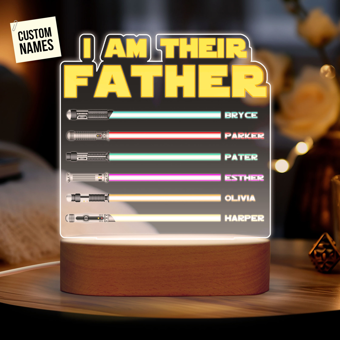 I Am Their Father Personalized Lightsaber Night Light with Kids Names Custom Gifts for Dad