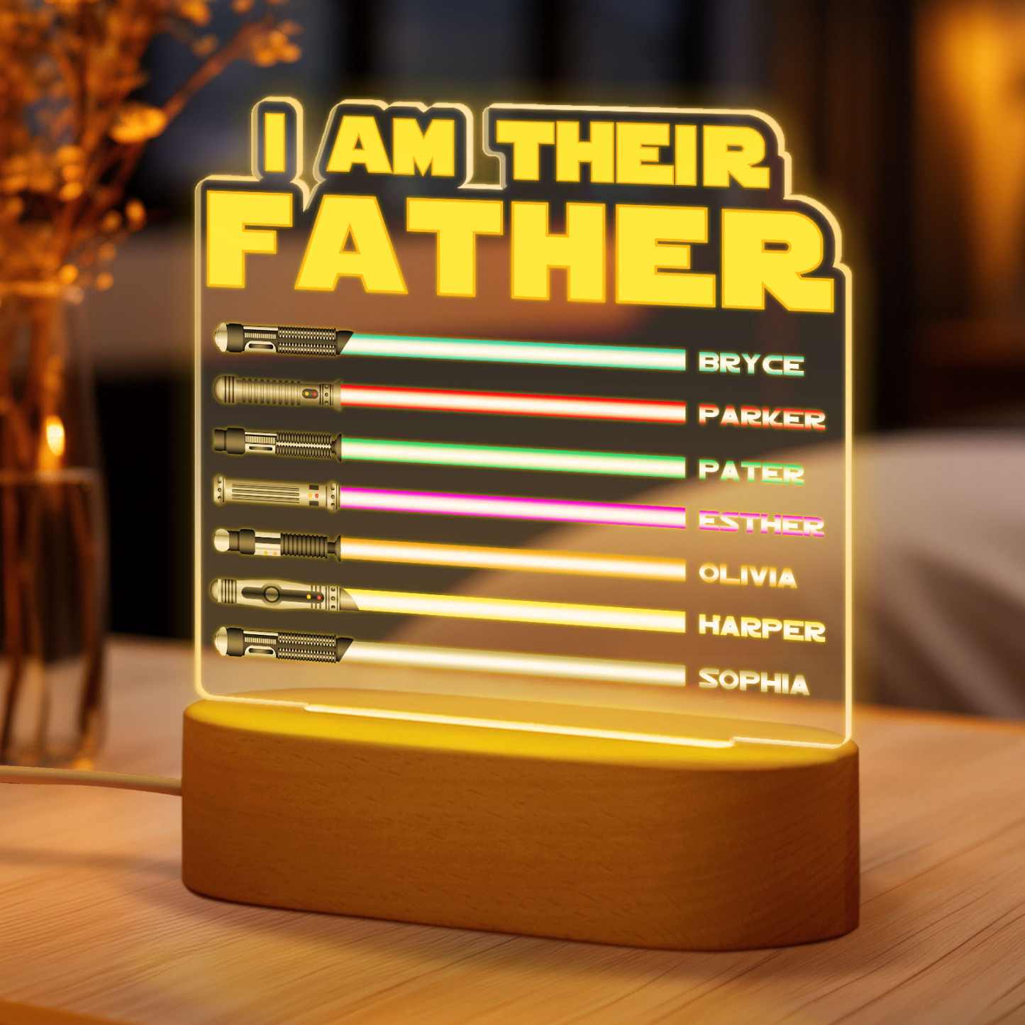 I Am Their Father Personalized Lightsaber Night Light with Kids Names Custom Gifts for Dad