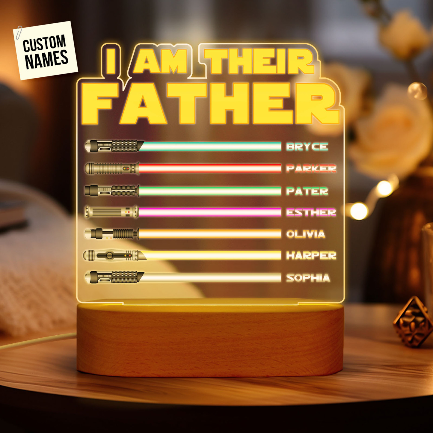 I Am Their Father Personalized Lightsaber Night Light with Kids Names Custom Gifts for Dad