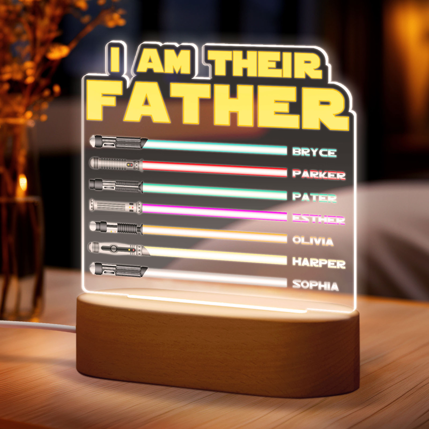 I Am Their Father Personalized Lightsaber Night Light with Kids Names Custom Gifts for Dad