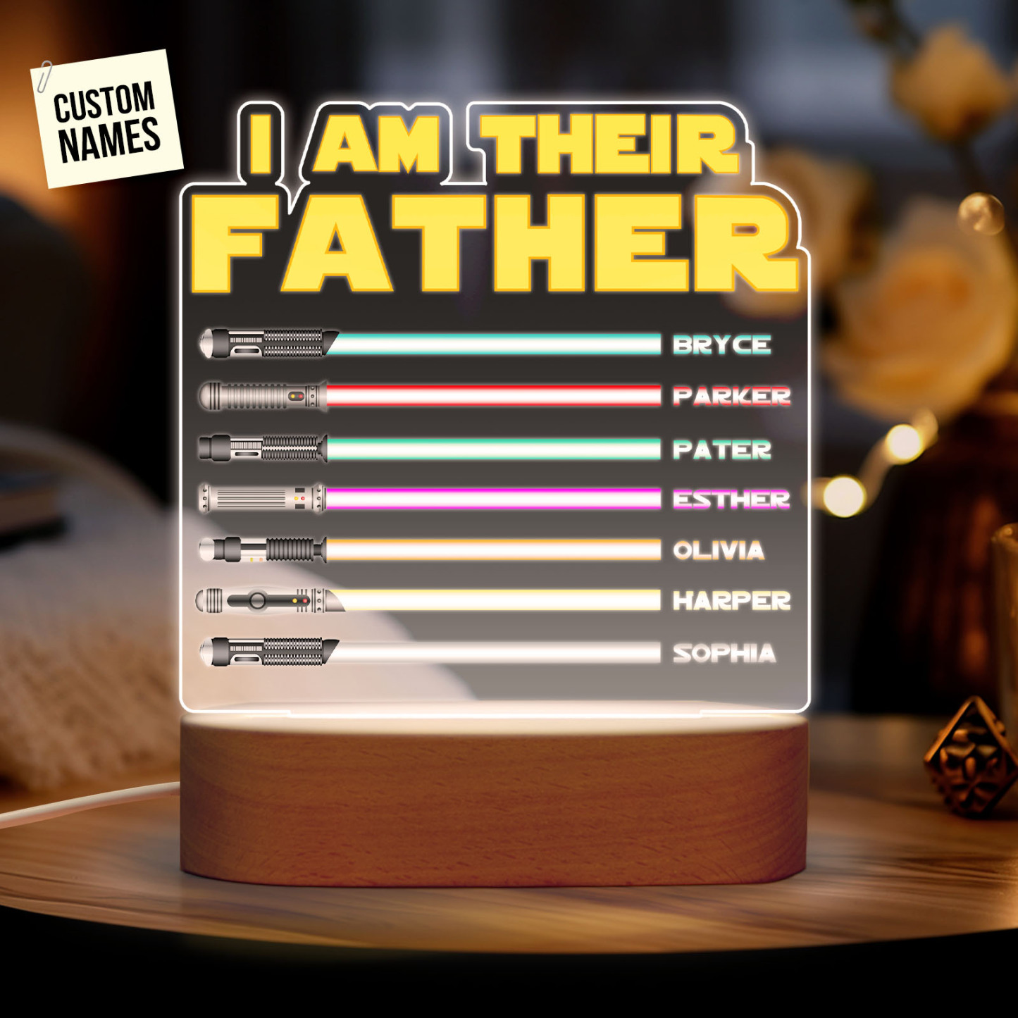 I Am Their Father Personalized Lightsaber Night Light with Kids Names Custom Gifts for Dad