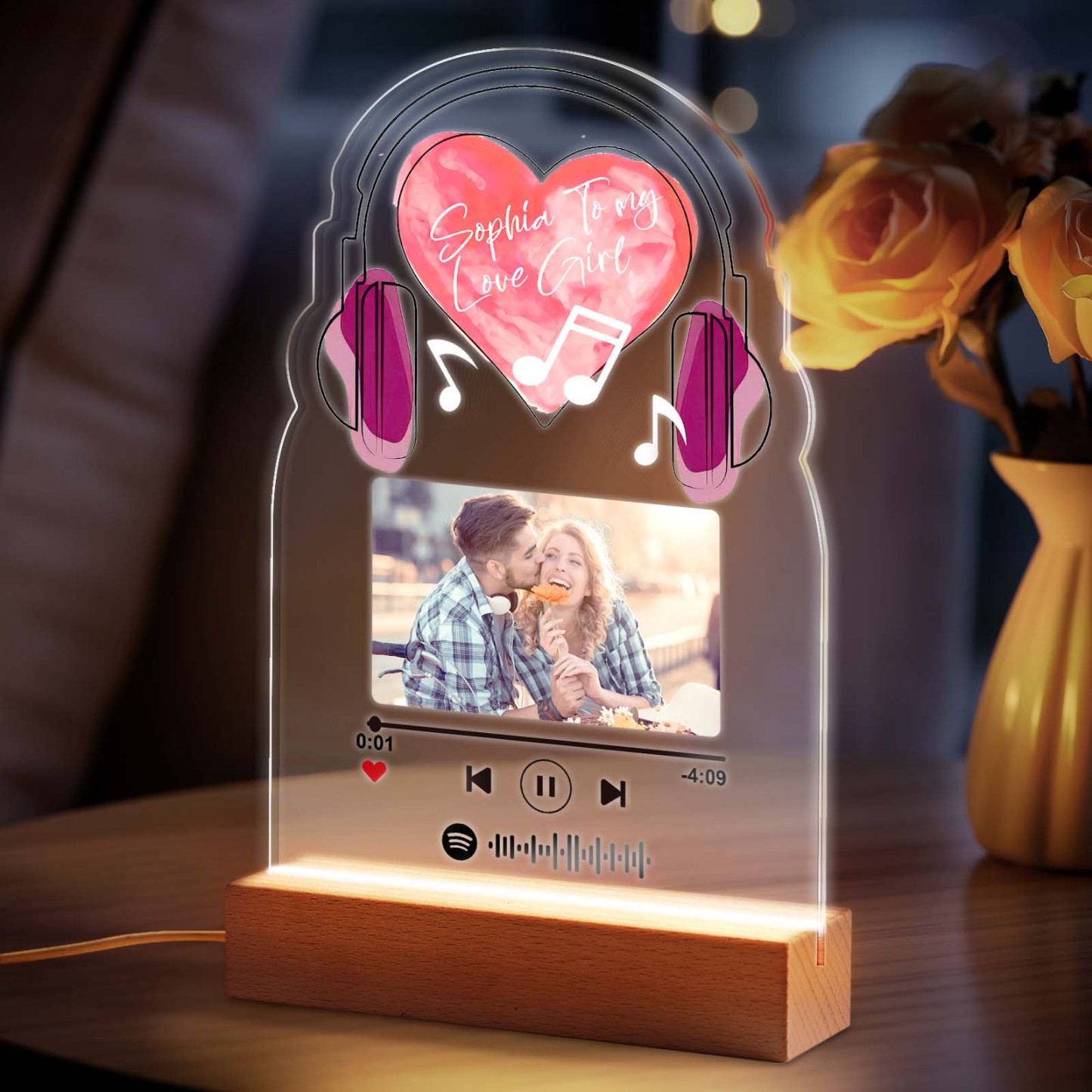 Personalized Romantic Love Music Acrylic Night Light Gift for Couple Home Decor -