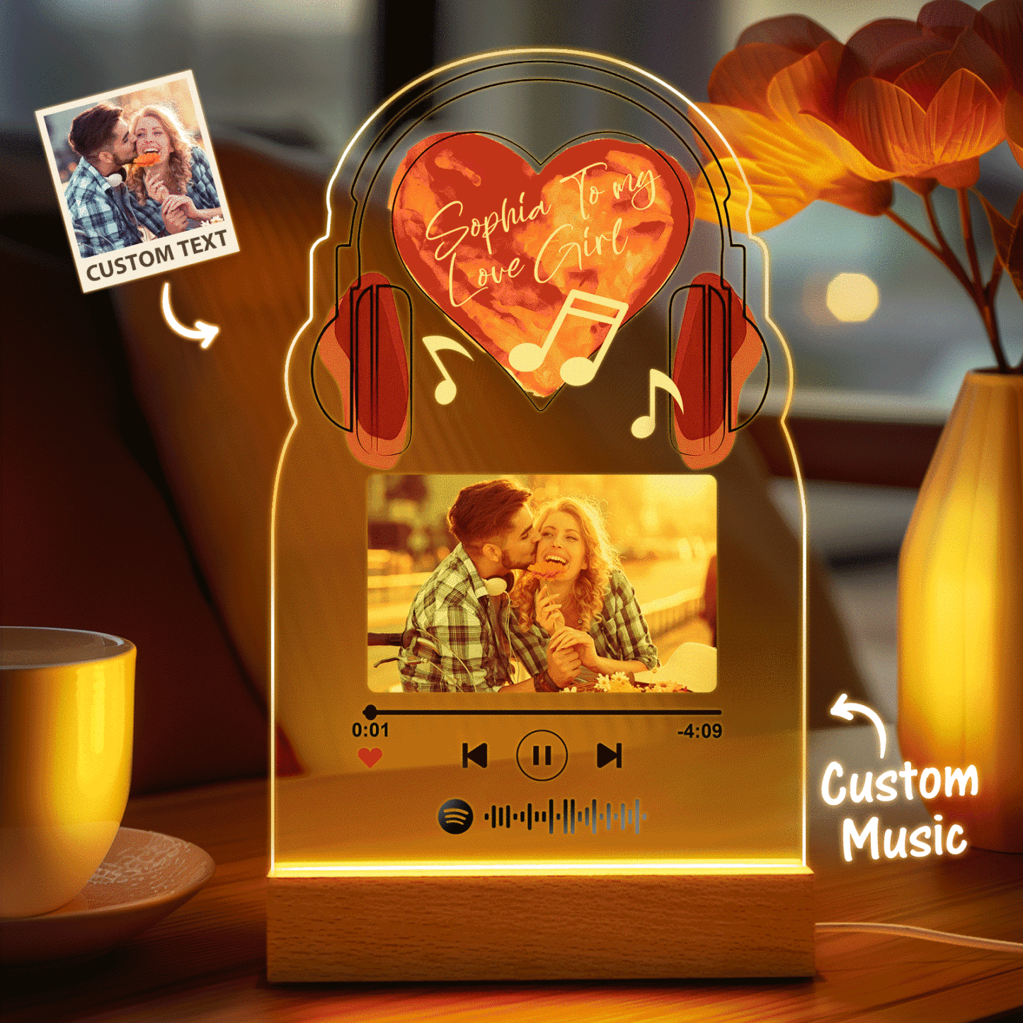Personalized Romantic Love Music Acrylic Night Light Gift for Couple Home Decor -