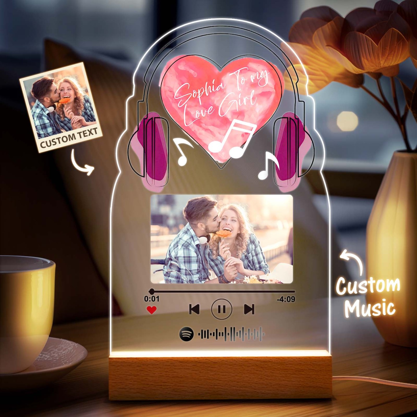 Personalized Romantic Love Music Acrylic Night Light Gift for Couple Home Decor -