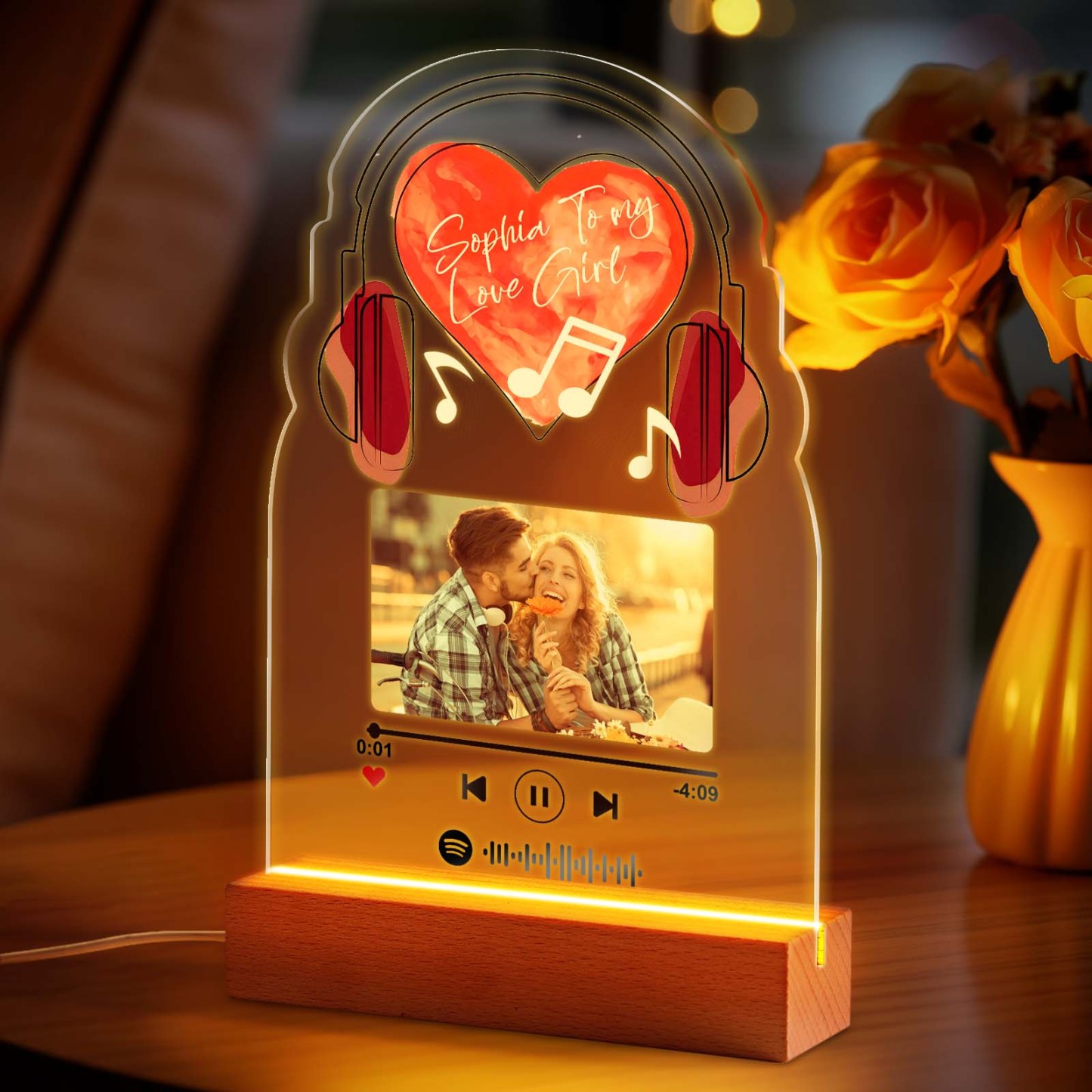 Personalized Romantic Love Music Acrylic Night Light Gift for Couple Home Decor -
