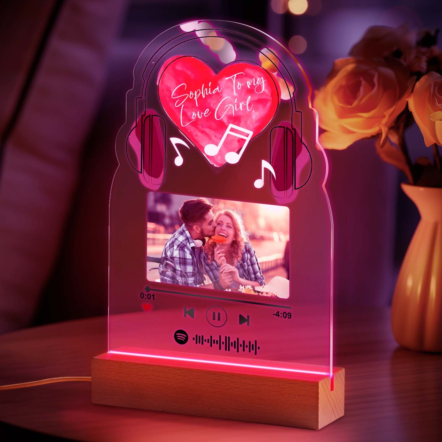 Personalized Romantic Love Music Acrylic Night Light Gift for Couple Home Decor -