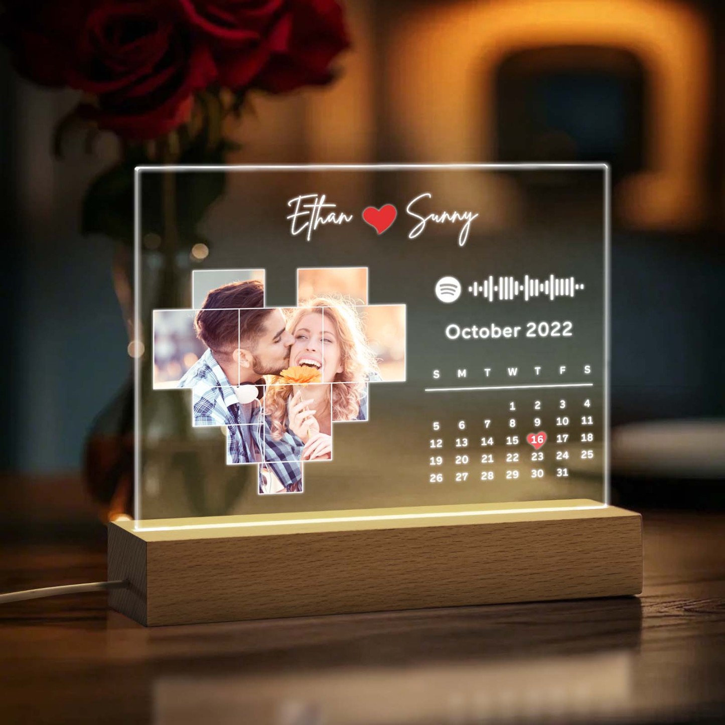 Personalized Spotify Calendar Acrylic Night Light Photo Decor Anniversary Gift For Couples
